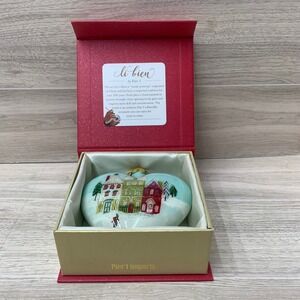 Pier 1 Li Bien 2019 Heart Ornament Hand Painted Glass Winter Village Snowman Box